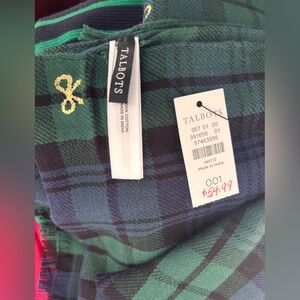 Talbots Green and Blue Plaid Scarf/wrap with elegant gold bow embossing NWT